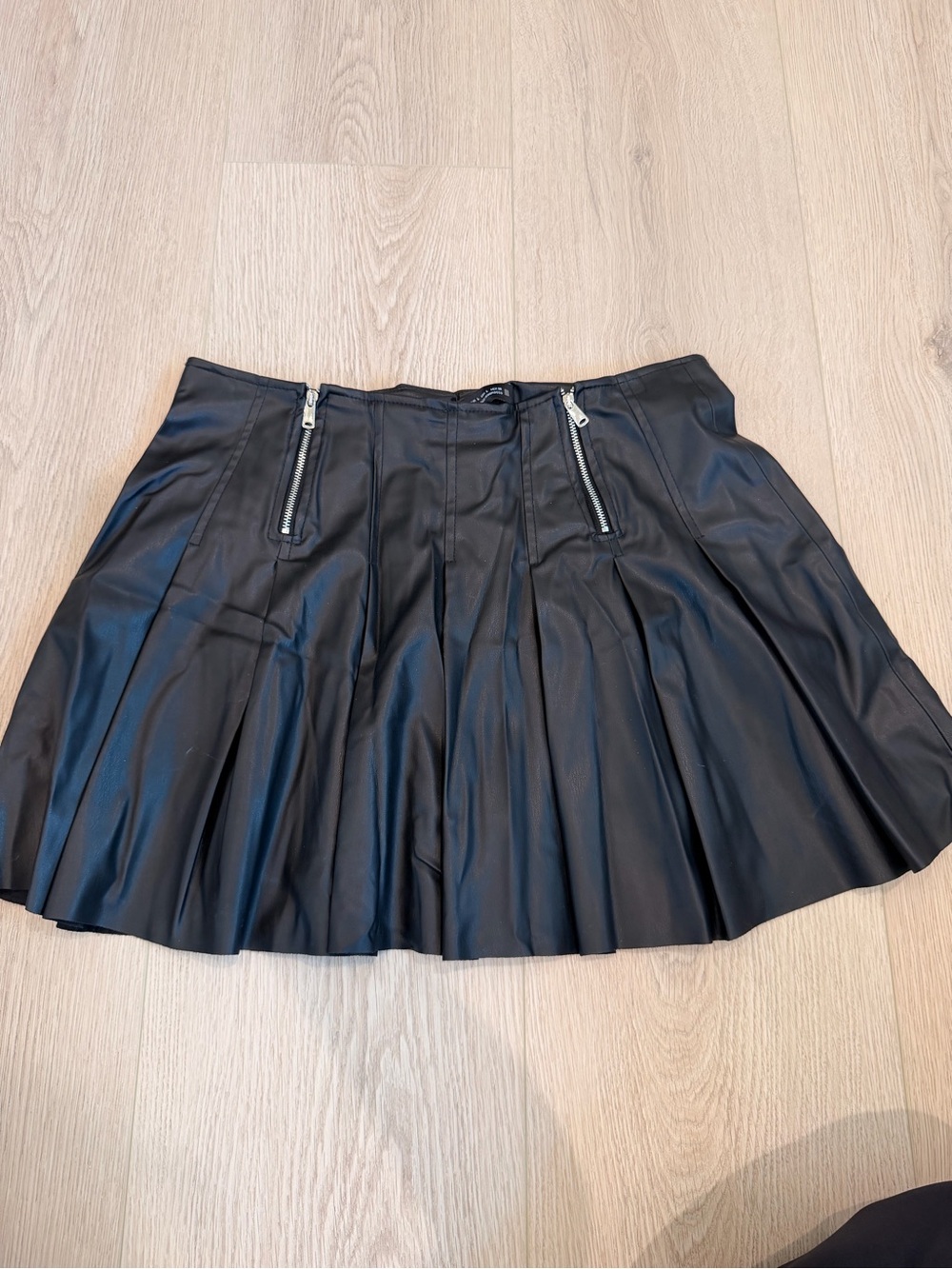 Zara Black Faux Leather Pleated Mini Skirt